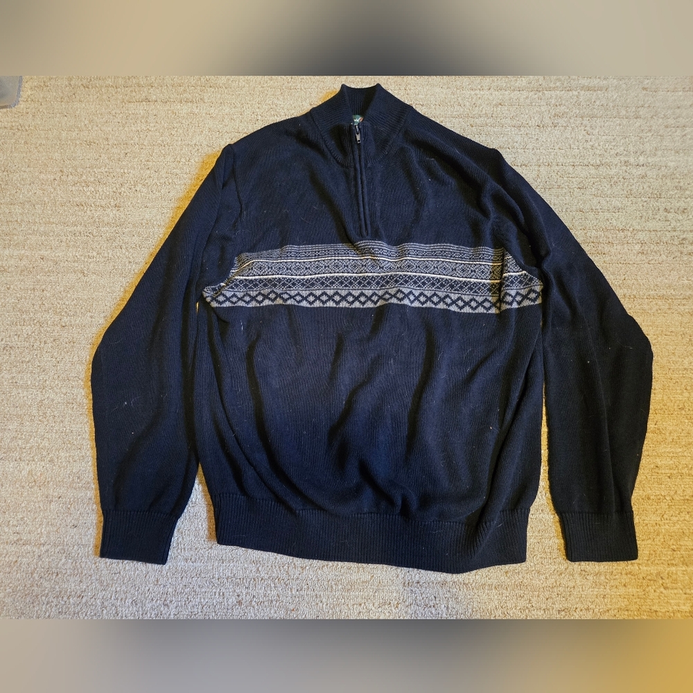 David Taylor Collectio Blue Diamond  Pattern 1/4 Zip Long Sleeve Sweater Size XL